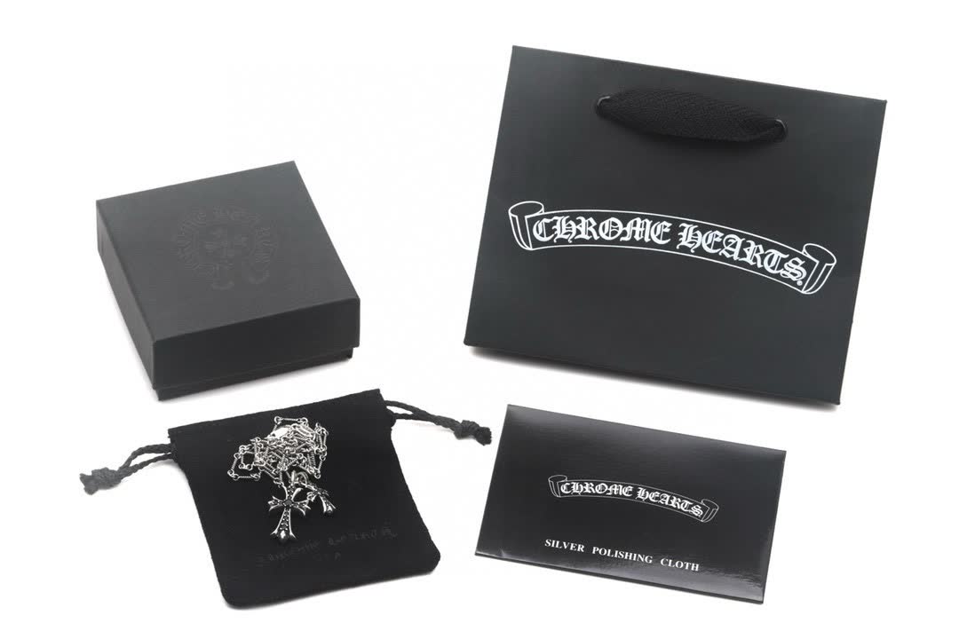 Chrome Hearts Silver Cross Pendant with Black Stones